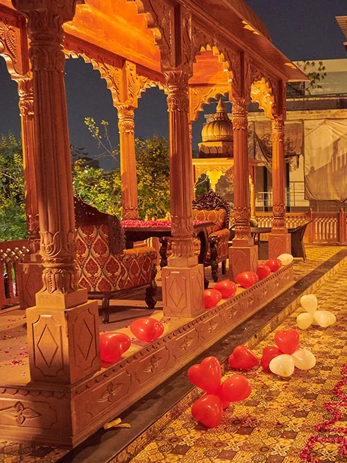 Romantic terrace pavilion at night — Traditional Heritage Haveli, Jaipur Romantic terrace pavilion at night — Traditional Heritage Haveli, Jaipur