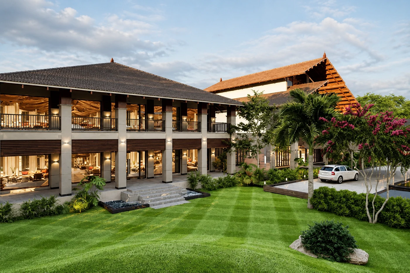 Traditional Eco — eco-resort villa and manicured lawn, Jaipur Traditional Eco — eco-resort villa and manicured lawn, Jaipur